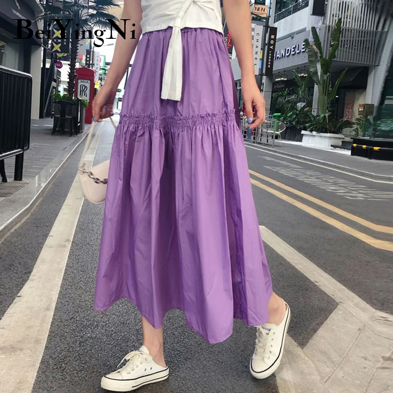 Beiyingni Fashion Kvinder Patchwork Retro Nederdel Midi Saia Tutu Lilla Sort Maxi Kage Nederdele Store Hem College Streetwear Hele Jupe 3