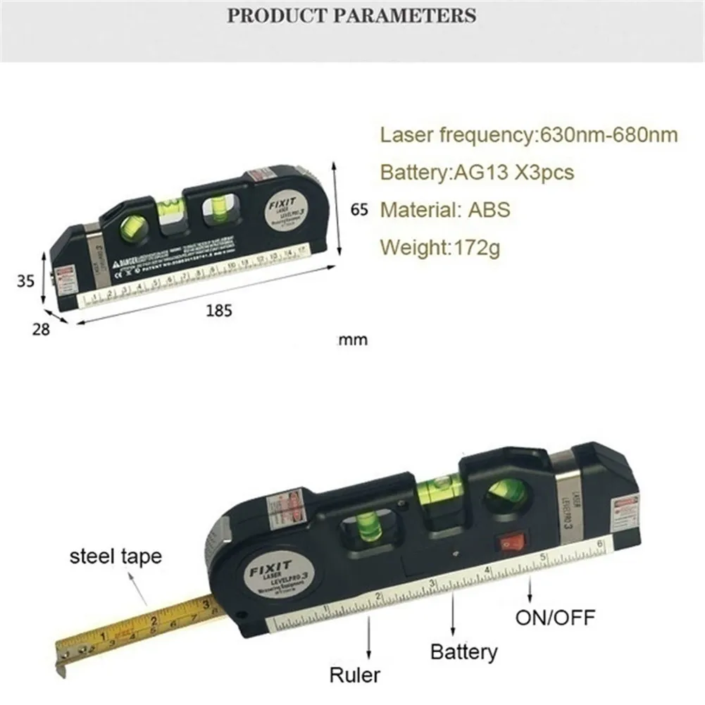 Praktiske Multifuntion Høj Tæthed Laser Nivellering Instrument med Stål Ruller Tværs Lige Linje Laser-Niveau Aligner batteri 3