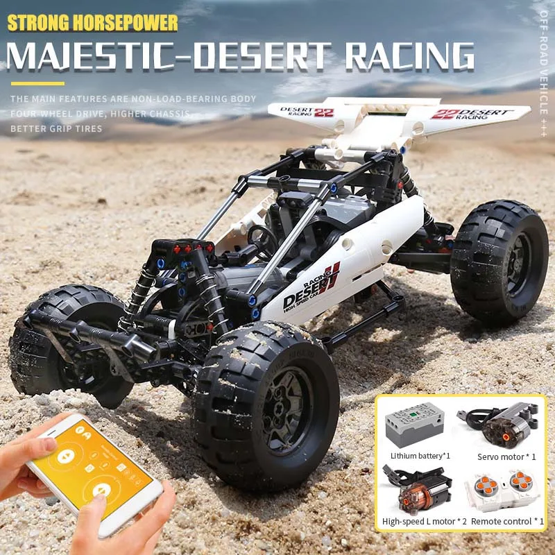 Skimmel King 18001 MOC byggesten Robot Ørkenen Racing Bil Legetøj Ackermann Styring Cylinder stempel kobling Børn Gave 3