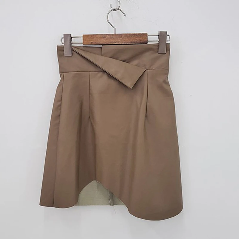 GALCAUR koreanske Pu Nederdel For Kvinder med Høj Talje Tunika Ruched Asymmetrisk Hem En Line Mini-Bodycon Nederdel Kvindelige 2020 Mode Stil 3