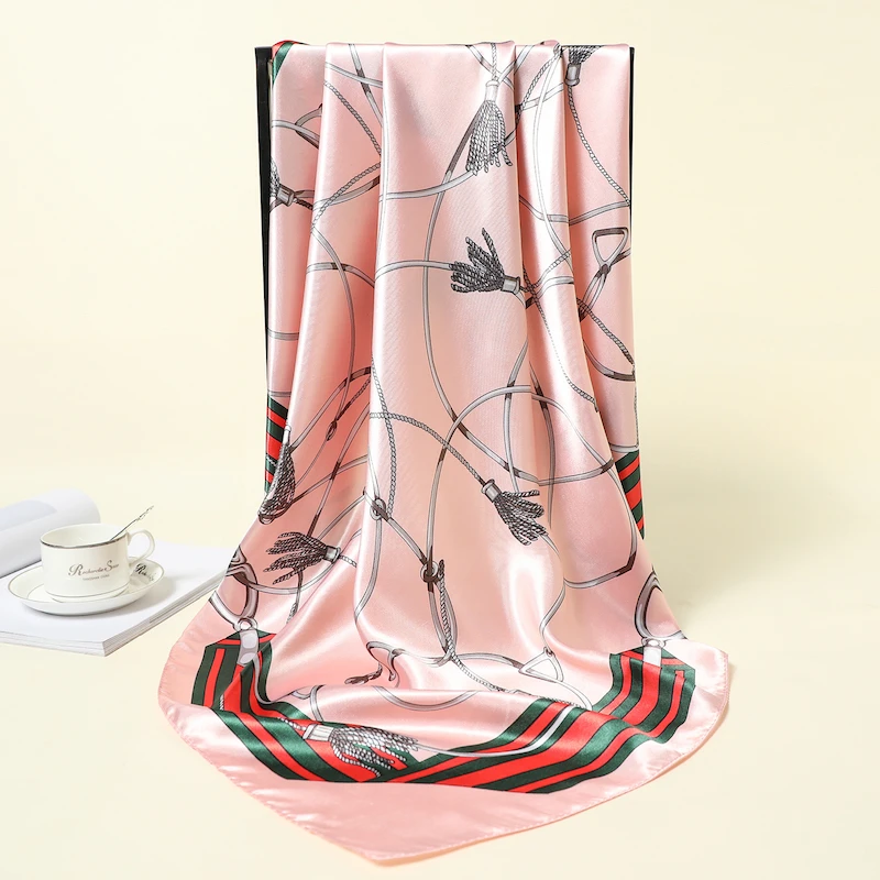 Design Kvinder Silke-Pladsen Tørklæder Print Hijab Foulard Kvindelige Hals Tørklæde Hoved Band 90*90cm Sjaler Dame Wraps Bandana 3