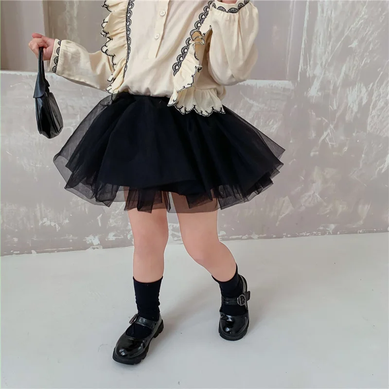 Foråret 2021 Baby Girl Fashion Broderi Langærmet Bluse Og Mesh Boble Nederdel Søde Børn, Pige Tøj 3