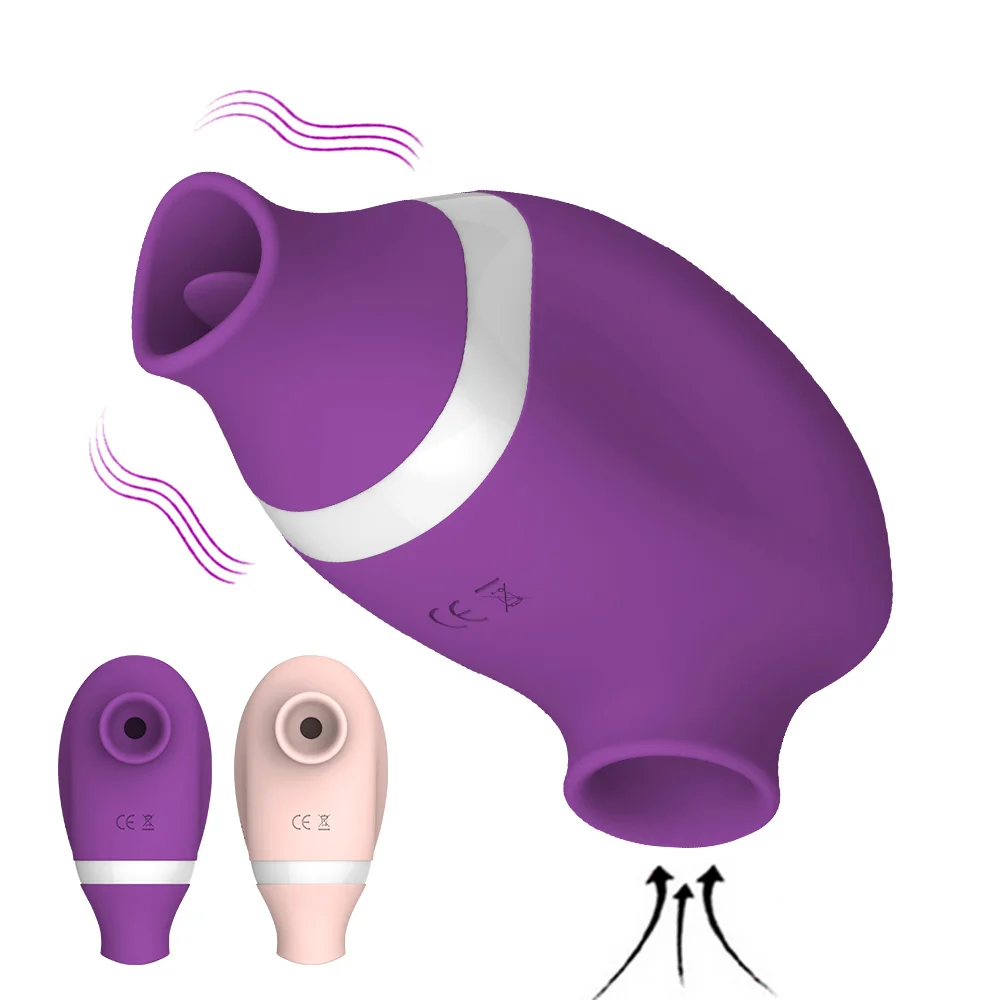 2-i-1 Sugende Vibrator G spot Stimulation Tunge Vibratorer Silikone Bryst Nipple Sucker Klitoris Slikning Vibrator Oral Sex Toy 3