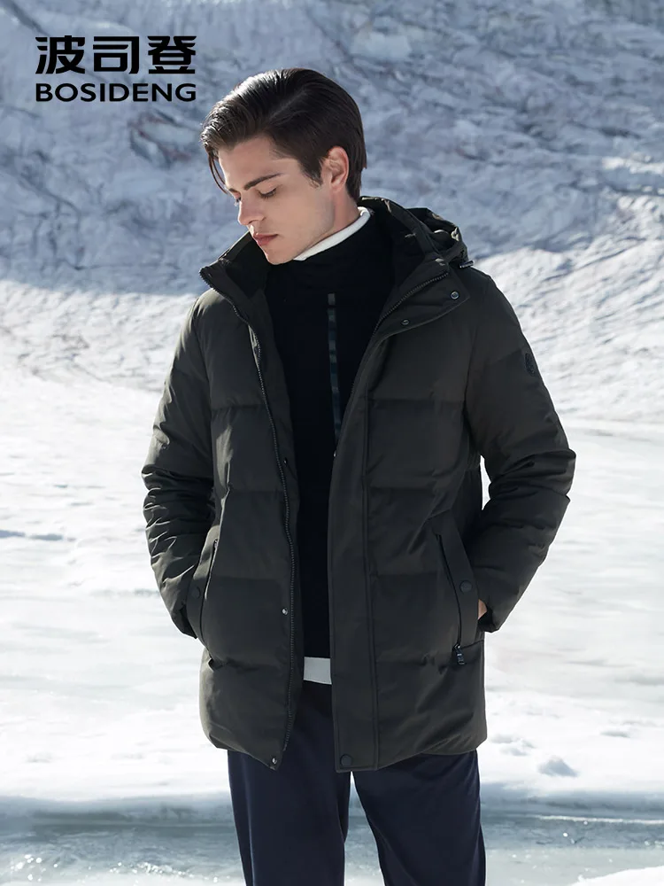 BOSIDENG vinter tykkere ned jakke for mænd hooded ned frakke varm outwear midten af lange regelmæssige top vandtæt seks farver B80141021 3