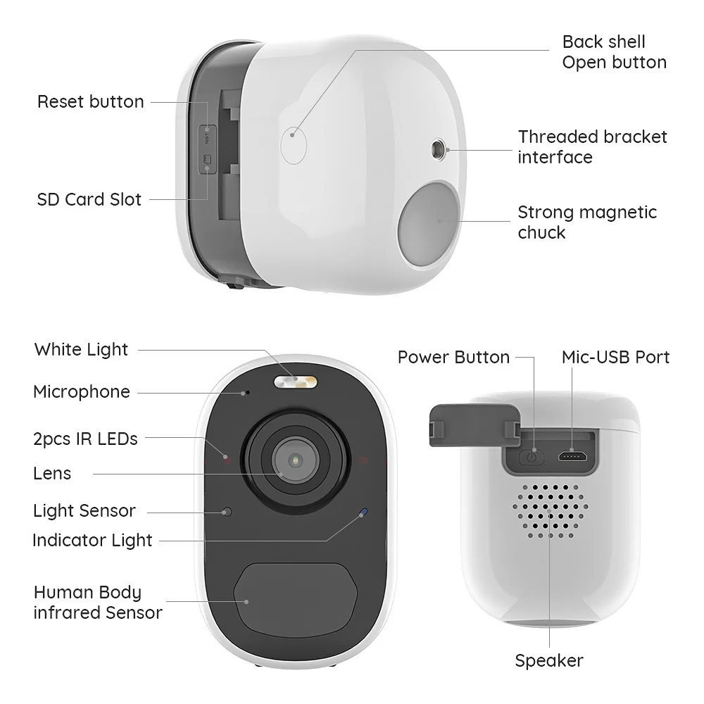 H. Udsigt Wireless Home Security Wifi Ip-Kamera, 1080P batteridrevne Genopladelige Pir Alarm Lyd-Lavt Strømforbrug-Overvågning Kamera 3