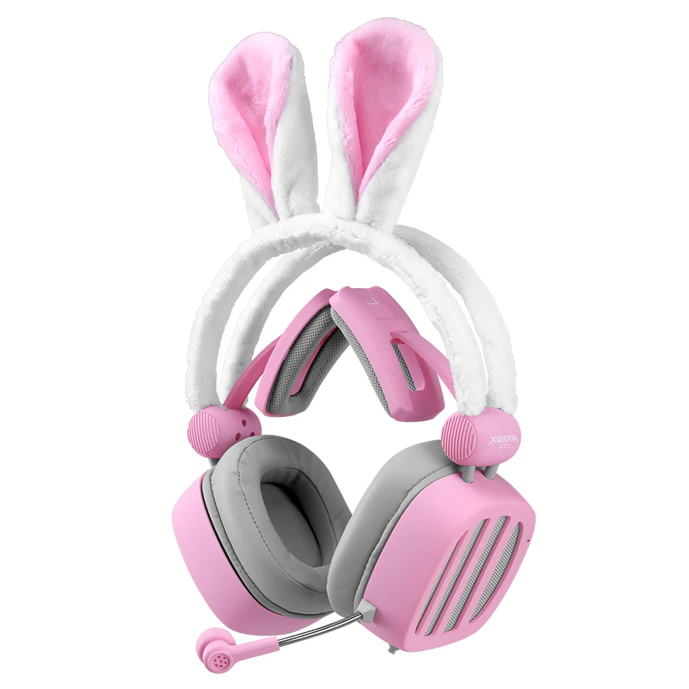 S21 Hovedtelefoner Pink Sød Pige Bunny Ører Headset Med Støjreduktion Spil Lytte Song Hovedtelefoner 3