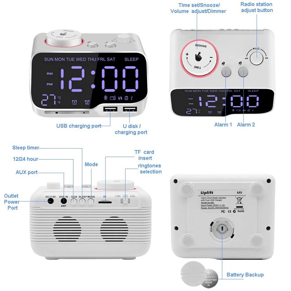 Digital Vækkeur Bluetooth Højttaler FM-Radio Temperatur Udsæt Lysstyrke Lysdæmper til Soveværelse Dvale-Timer Bluetooth-Ur 3