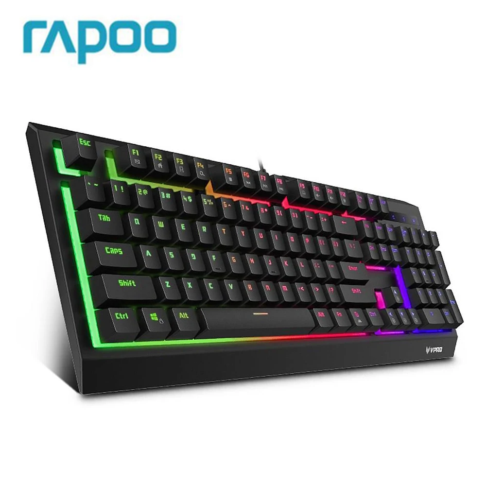 Rapoo V52S Kablede Gaming Tastatur Med Baggrundsbelysning Dual Farve Injektion Grønne knap Gaming Tastatur Til PC/Windows/Mac/Laptop 3
