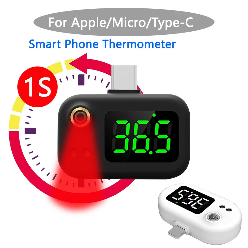 USB-Termometer Intelligent Bærbar Mini Mobiltelefon Termometer Ikke-kontakt Type Infrarød Termometer til apple micro-type-c 3
