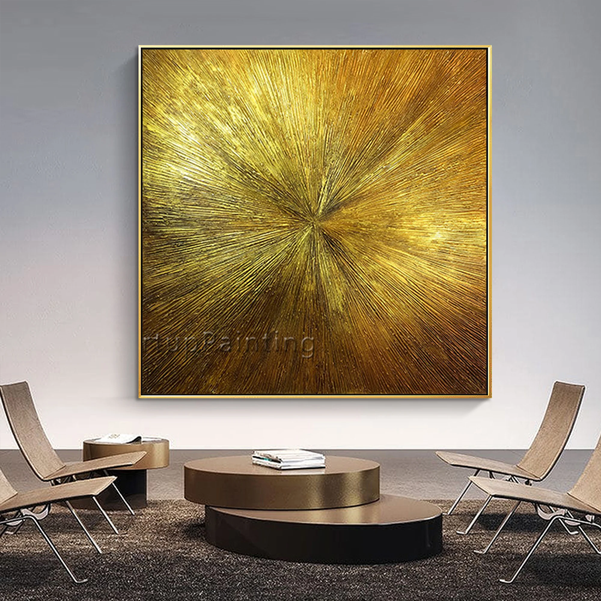 Geometriske Guld kunst olie abstrakt maleri på lærred akryl tekstur væg kunst billeder til stuen quadros caudros decoracion 3