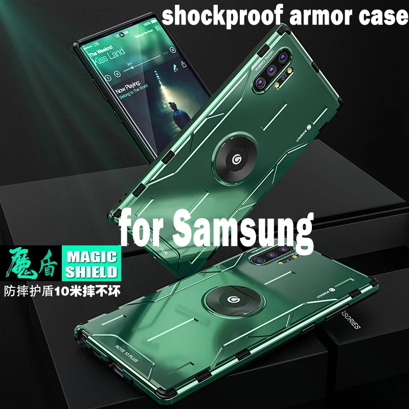 Luksus Metal Stødsikkert Armor Case For Samsung Note 10 Plus S10 Plus for Mænd Skjold Aluminium Beskyttelse Cover Funda med Holder 3
