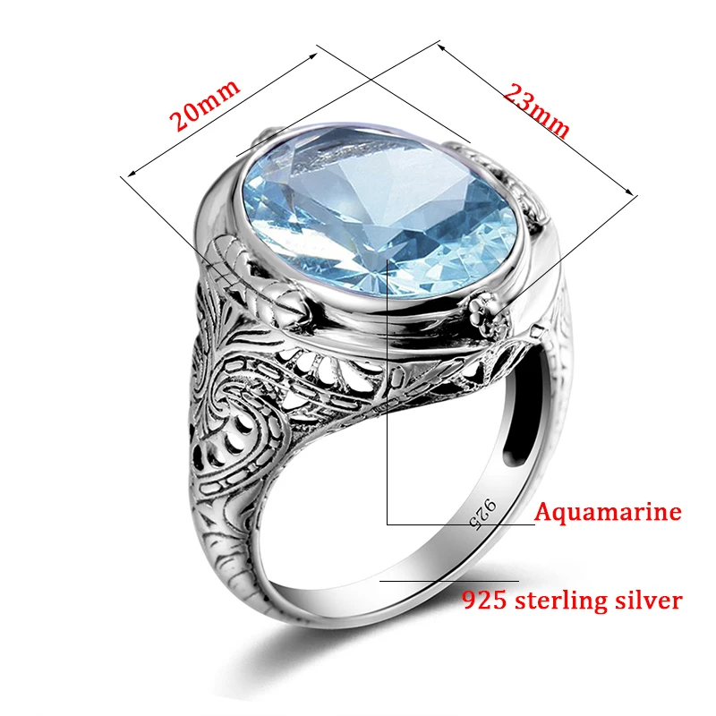 Szjinao Aquamarine Ringe Til Mænd I Ægte 925 Sterling Sølv Dame Unisex Ring Vintage Håndlavet Kvindelige Kendte Mærke Smykker Gothic 3