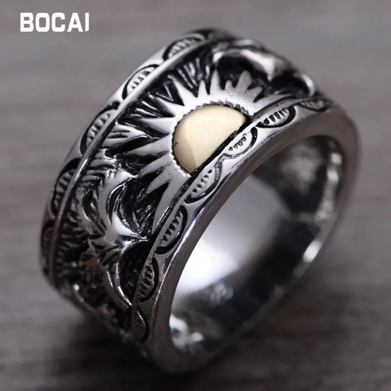 S925 sterling sølv mandlige ring Indiske eagle vinger solen totem Thai sølv ring 3