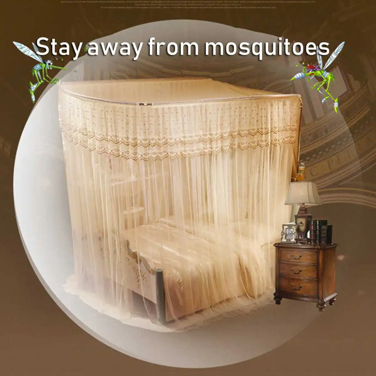 Europæiske Myggenet Bed himmelseng Prinsesse King size Fuld Netting Sengetøj Soveværelse Myggenet Med Støtte Udtrækkelig Ramme 3
