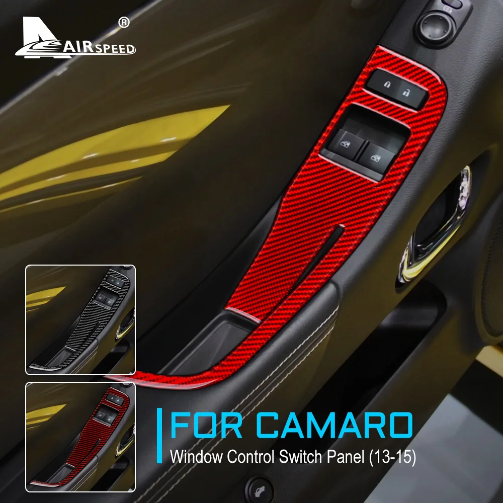 Carbon Fiber til Chevrolet Camaro 2013 Tilbehør Interiør Trim, Dør, Vindue Løfter Kontrol Switch Panel Cover Sticker 3