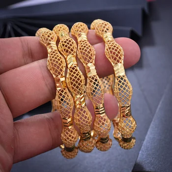 4stk Guld Farve Armbånd For Kvinder i Mellemøsten, Smykker Nye Arabiske/Dubai Guld Farve Armbånd Armbånd Smykker Kan Åbne Bangles 1598