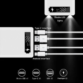5*18650 Batteri Oplader Max 15000mAh Power Bank Shell Digital Display Powerbank Shell Micro Type-c Input-Dual USB Port 3