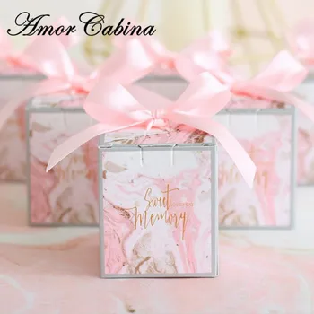 50stk Europæiske kreative pink marmor stil firkantet kasse bryllup gave pose slik, chokolade æske, bryllup part gave kasse 1785