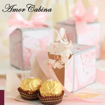 50stk Europæiske kreative pink marmor stil firkantet kasse bryllup gave pose slik, chokolade æske, bryllup part gave kasse 2