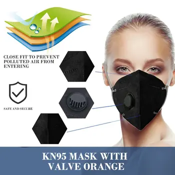50stk KN95 5-lag Beskyttende Ansigt, Mund Maske Respiratorisk Støvtæt Antibakteriel Maske Omfattende Beskyttelse Maske Med Ventil 11390