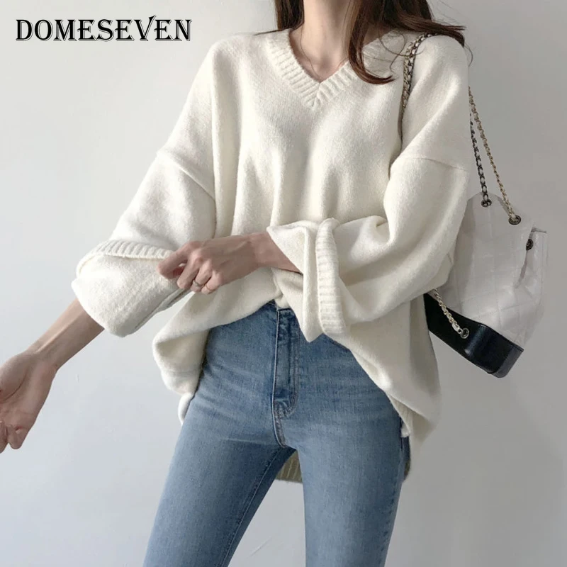 2020 Kvinder Cashmere Oversize Sweater Damer Solid Koreanske Top Med V Hals, Løs, Afslappet Pullovere Kvindelige Vinter Strikkede Sweater 4