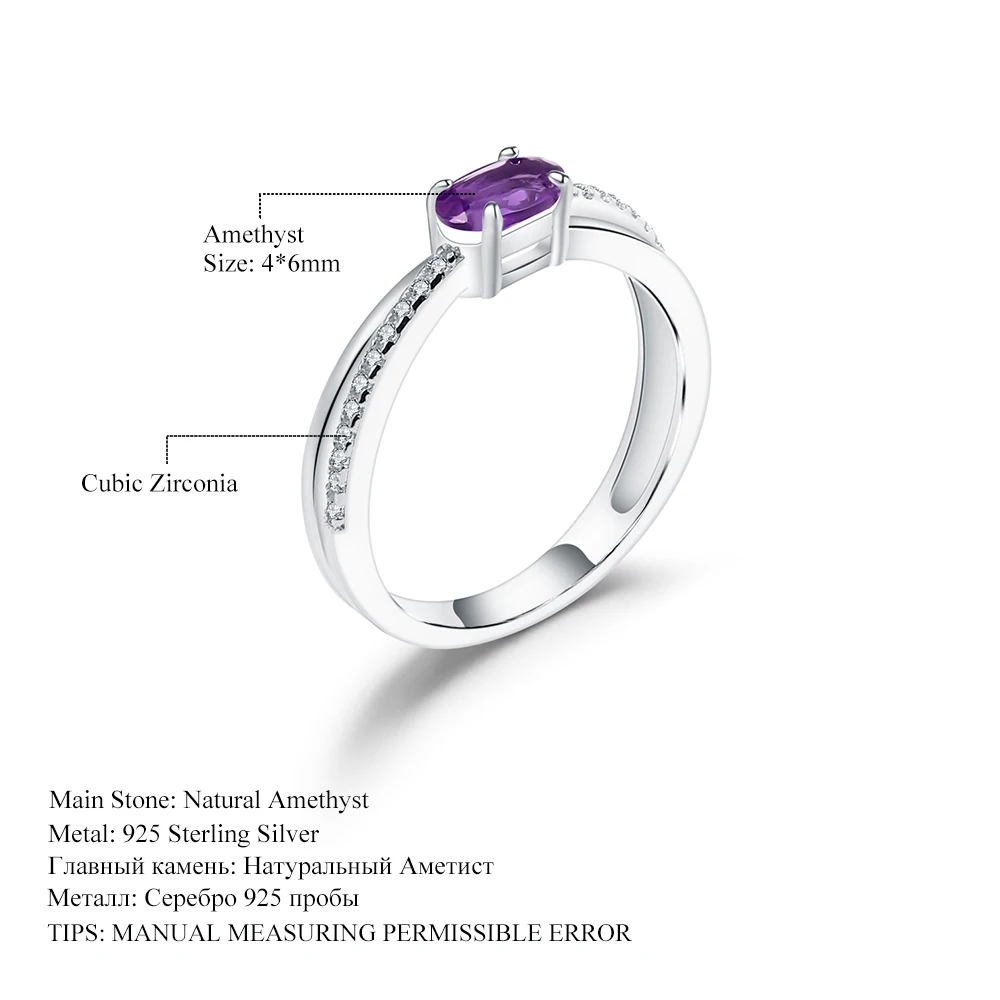 PERLE ' S BALLET Ægte 925 Sterling Sølv Ædelsten Ring 0.48 Ct Naturlige Ametyst februar Birthstone Ringe til Kvinder Fine Smykker 4