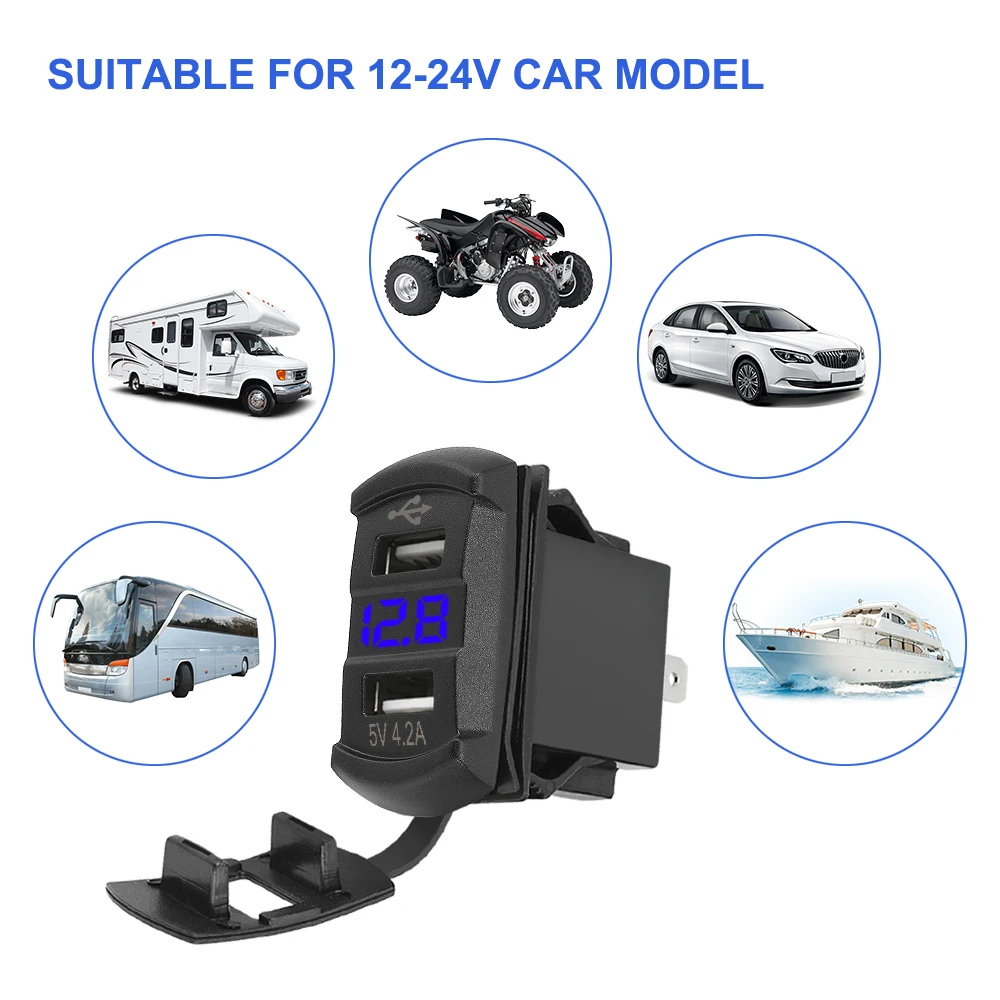 5V 4.2 EN Bil Oplader Auto-Adapteren Digital Display Vandtæt, Støvtæt Telefon Oplader Dobbelt USB-Porte til Bil RV Autocamper, Campingvogne 4
