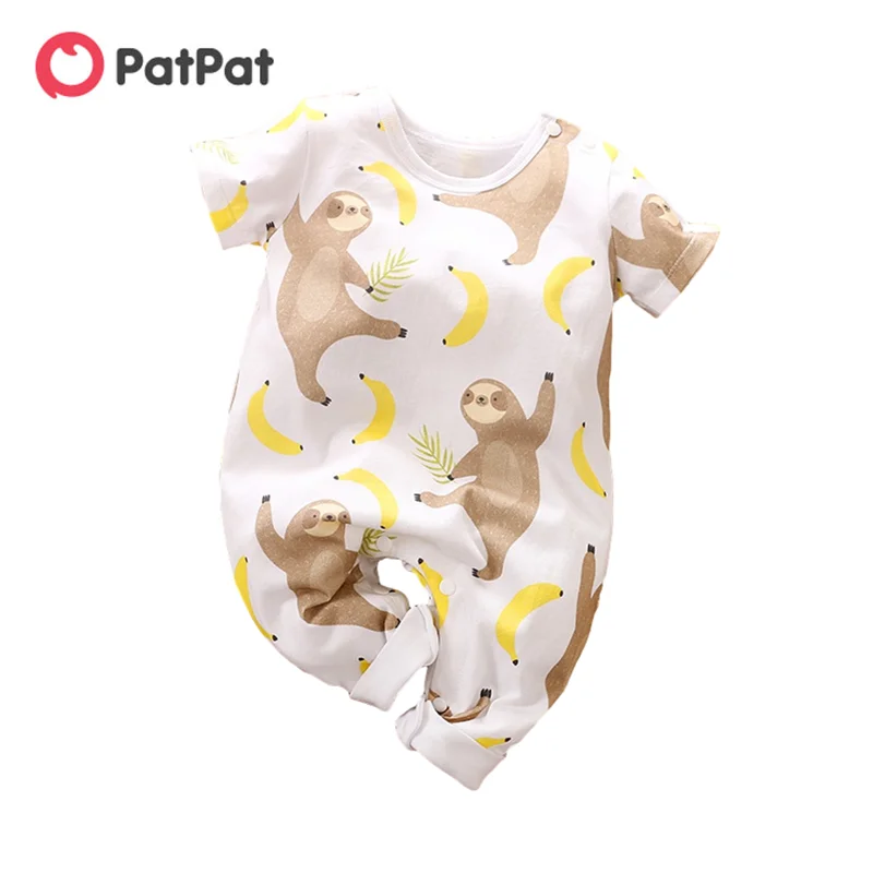 PatPat 2021 Nye Sommer og Forår Baby Sloth Print Buksedragt Baby Buksetrold Piger og Drenge En Stykker Baby Tøj 4