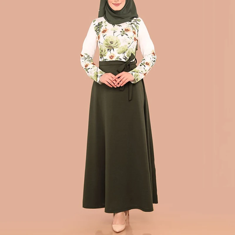 OTEN 2020 Abayas Muslimske Kjole Til Kvinder Afslappet og Elegant Patchwork Print Mænds Kimono Islamiske Kvindelige Robe Plus Size Kjoler Lange 4