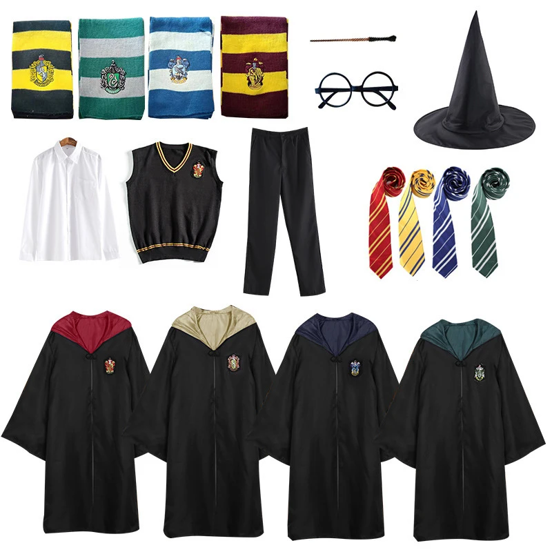 Cosplay Kostume Potter Halloween Kostumer Magic Robe Cape Hermione Passer Binde Tørklæde Wand Briller Godric Gave Potter-Cosplay 4