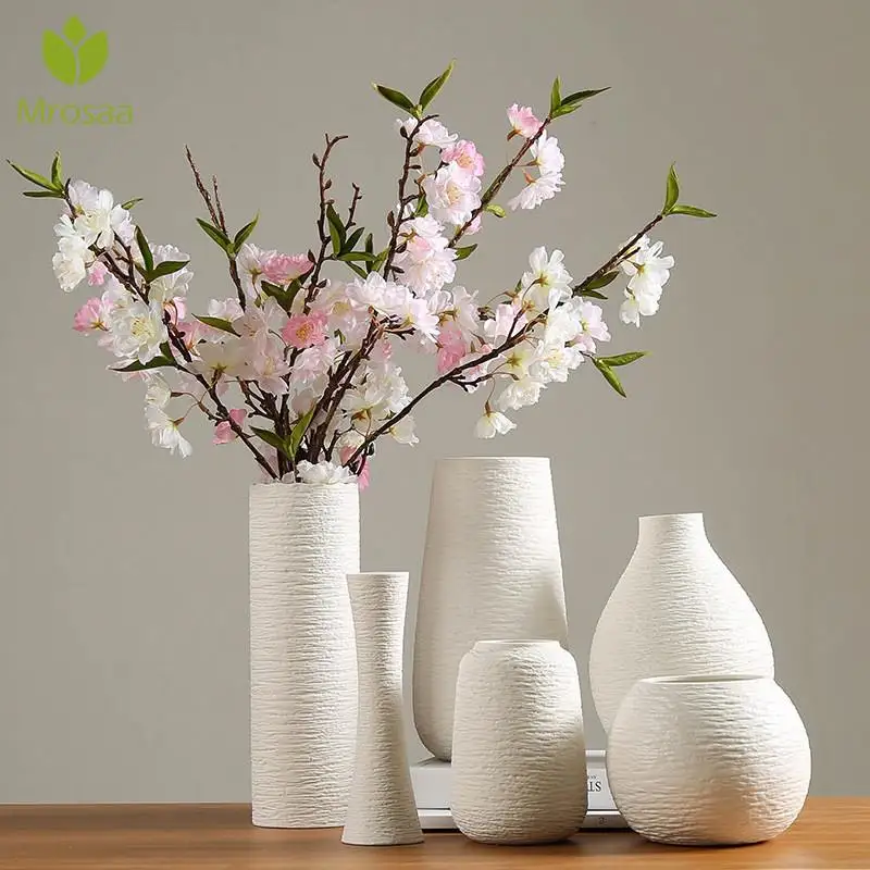 Moderne Hvid Vase Keramik Vase Hjem Tilbehør til Udsmykning Tørre Blomst Moderne Minimalistisk Litterære Vase til Blomster Hjem Dekoration 4