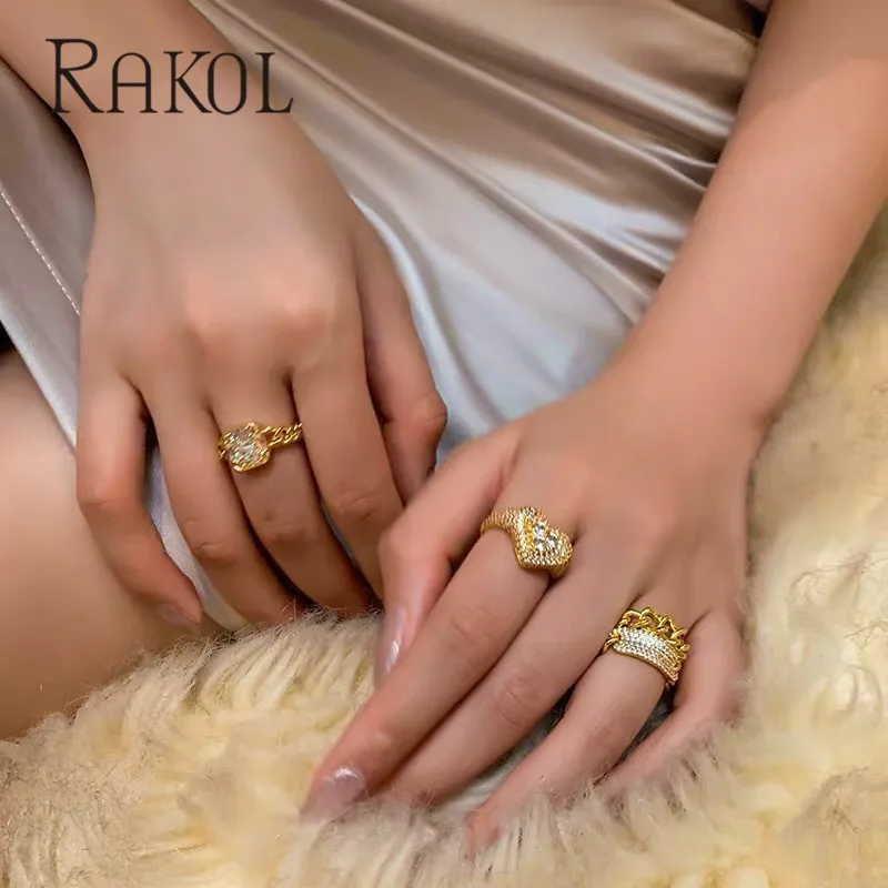 RAKOL Mode Overdrive Design CZ Krystal Metal Bløde Kæde Bælte Spænde Justerbare Ringe Trendy Guld Farve Kvindelige Smykker 4