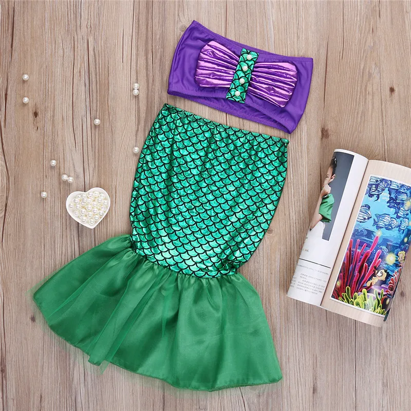 Den lille havfrue hale prinsesse kjole cosplay kostume børn til pige fancy grøn kjole Baby Pige Tøj 4