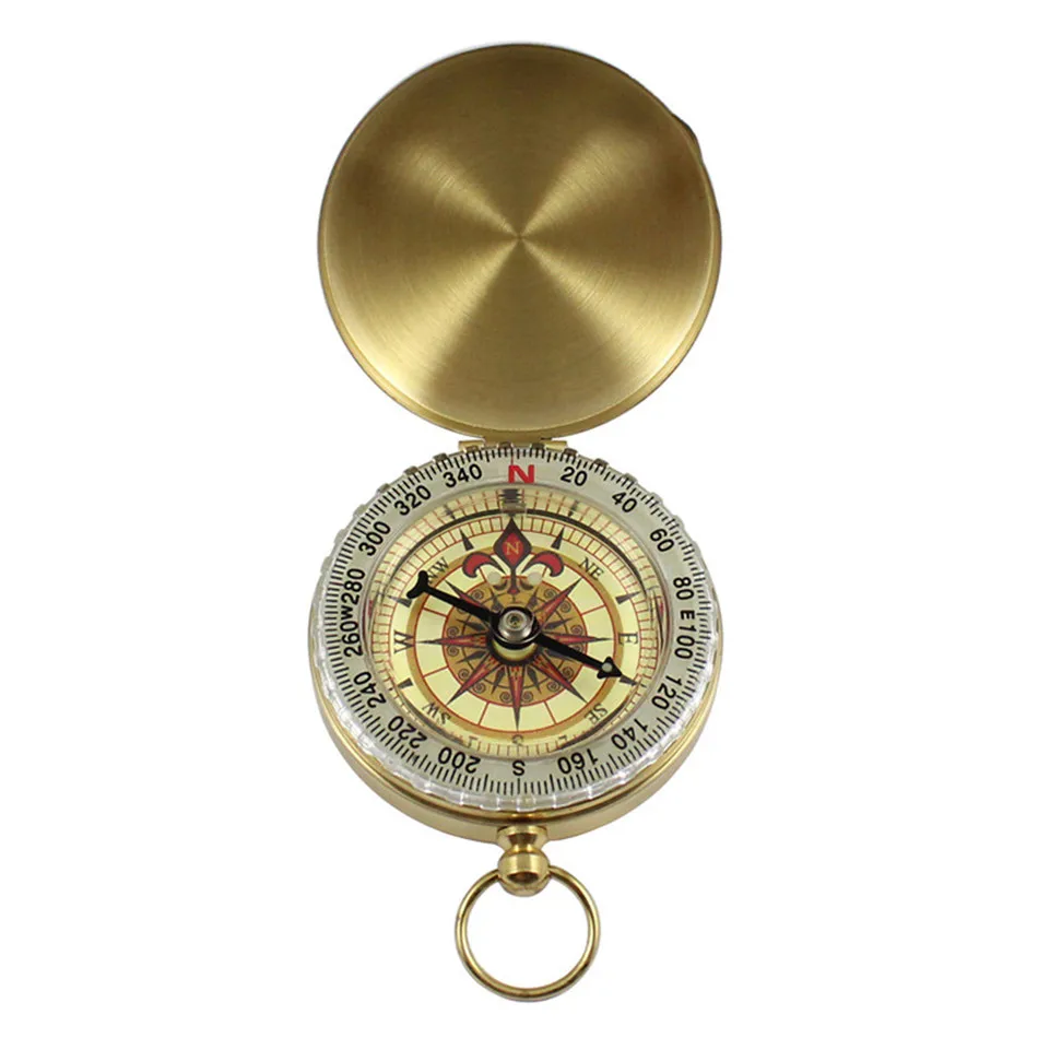 Ren Kobber Clamshell Kompas Lysende Lomme Kompas Bærbare Udendørs Messing Guld Farve Kobber Kompas Navigation Tools 4