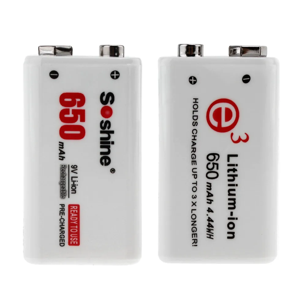 2stk Soshine 9V Høj Kapacitet 650mAh Li-ion Genopladeligt Batteri Batería Baterias + Bærbar Batteri Box 4