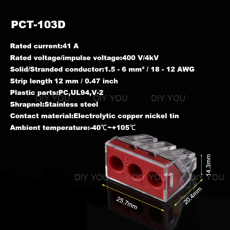 30/50/m.100 stk DIY DU PCT-102/103D/104D/104/106/108 Universal Kompakt Ledning Ledninger Stik Dirigent klemrække Med Håndtag 4