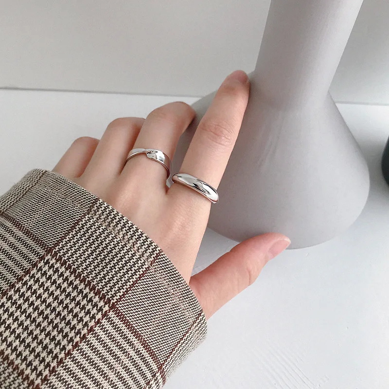 Kinel Nye Ankomster 925 Sterling Sølv, med Glat Cirkel Bue Ringe til Kvinder Justerbar Finger Sølv Ring Mode Korea smykker 4
