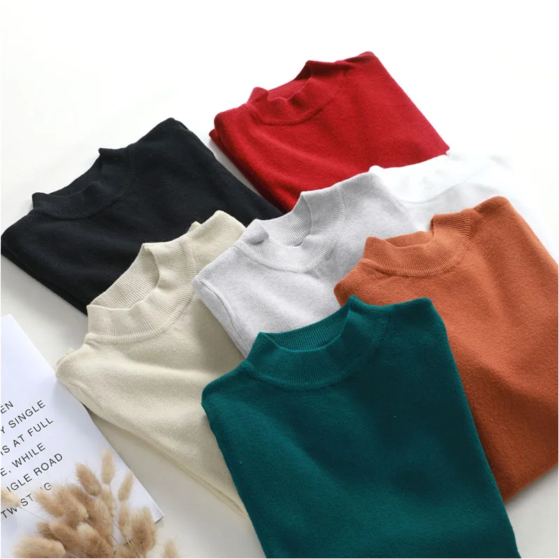 Forår og Efterår Rullekrave basic Trøjer Trøjer med lange ærmer Korte koreanske Slanke, stramme trøje kvindelige slank sweater 4