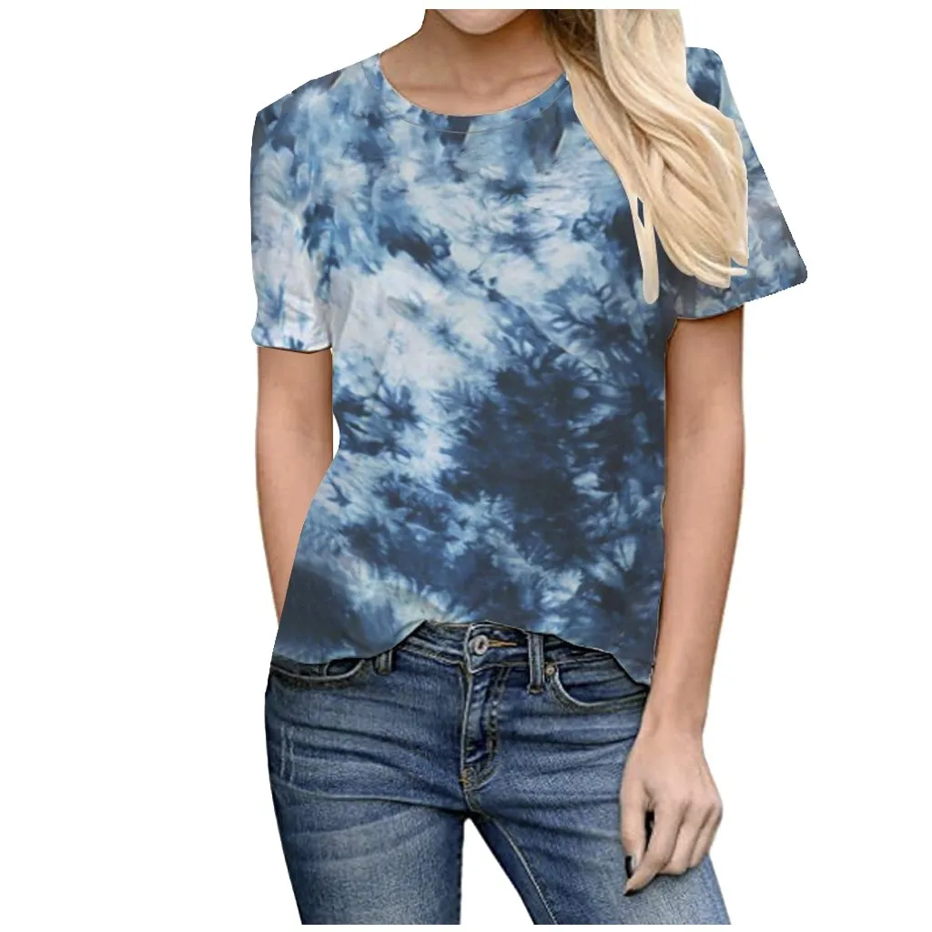 Sommeren Sexede Kvinder Tie Dye Print kortærmet T-Shirt med O-hals Gradient Farve t-Shirt Femme Streetwear S-5XL ropa mujer#20 4