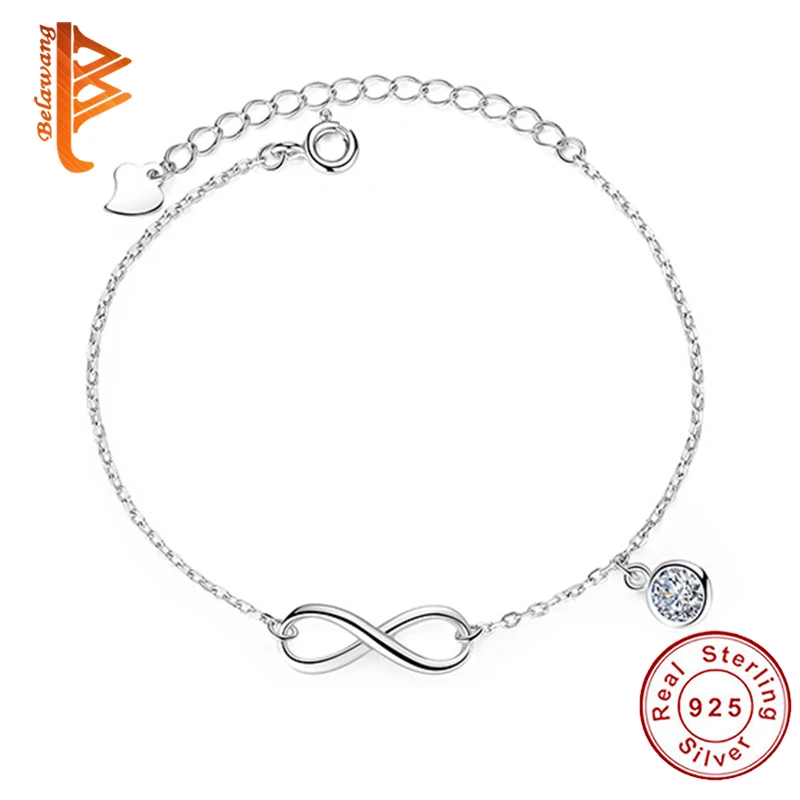 Mode 925 Sterling Sølv Krystal Zircon Infinity Armbånd Justerbar Kæde Armbånd til Kvinder Bryllup Smykker Gave 4