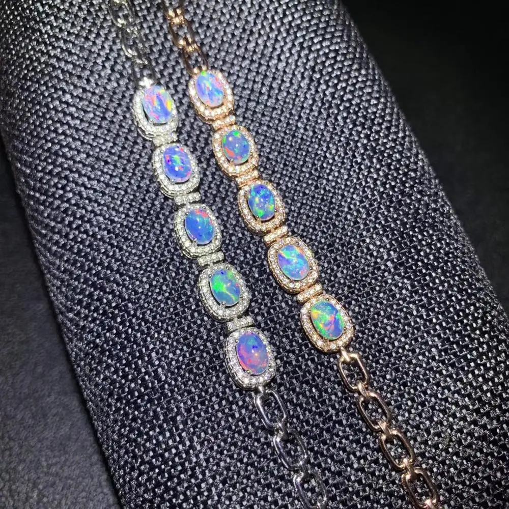 Ny stil naturlige farverige Opal armbånd til kvinder smykker ægte 925 sølv forgyldt naturlige perle birthstone party gave salg 4