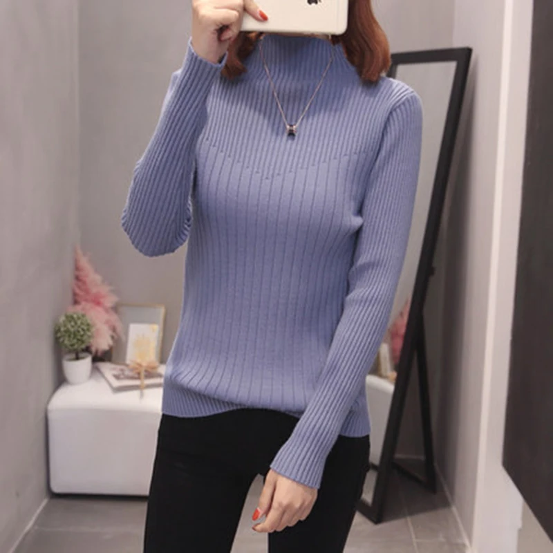 2019 koreanske version Strik Kvinder Halvdelen høj krave Sweater Toppe Femme foråret Efteråret Lange Ærmer Pullover Kvinder Trøjer ZX201 4