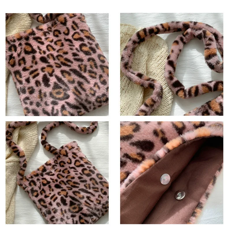 Leopard Plys Skulder Tasker til Kvinder er Efterår Og Vinter Fashion damer Vintage Tasker kvinders Store Kapacitet Messenger Tasker 4
