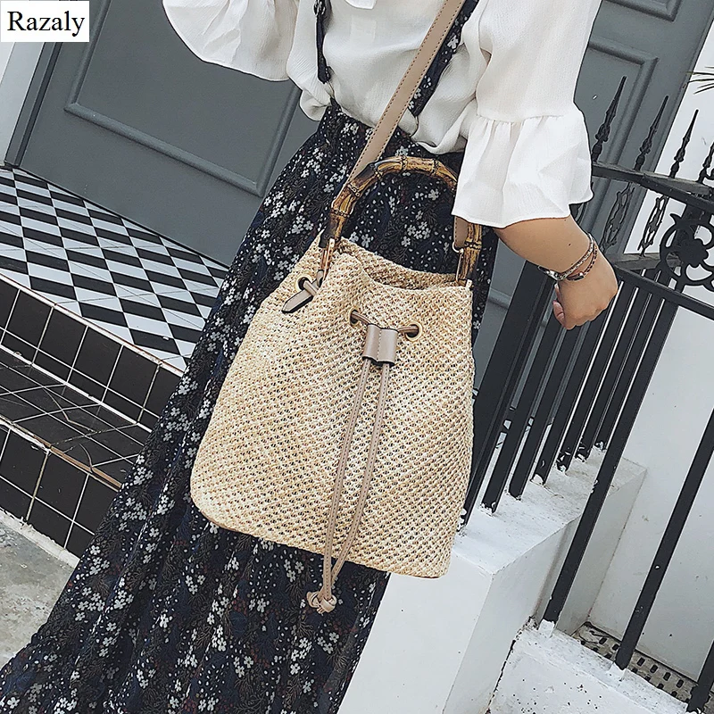 Razaly mærke japansk koreansk stil kvinder halm spand tote bambus håndtaske små vintage kæde attachétasker sommer strand designer taske 4