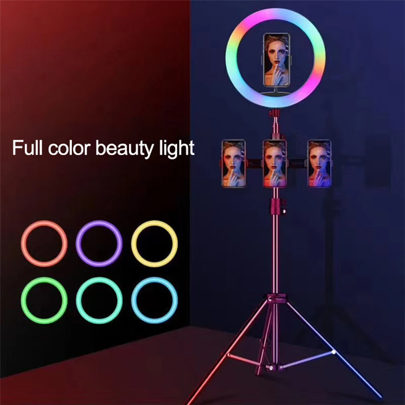 RGB LED Lys Ring telefonholder Fotografering Fyld Lys 1,6 M Stativ Dæmpbar RGB Selfie Sæt LED-Ring Light Remote For Foto Video 4
