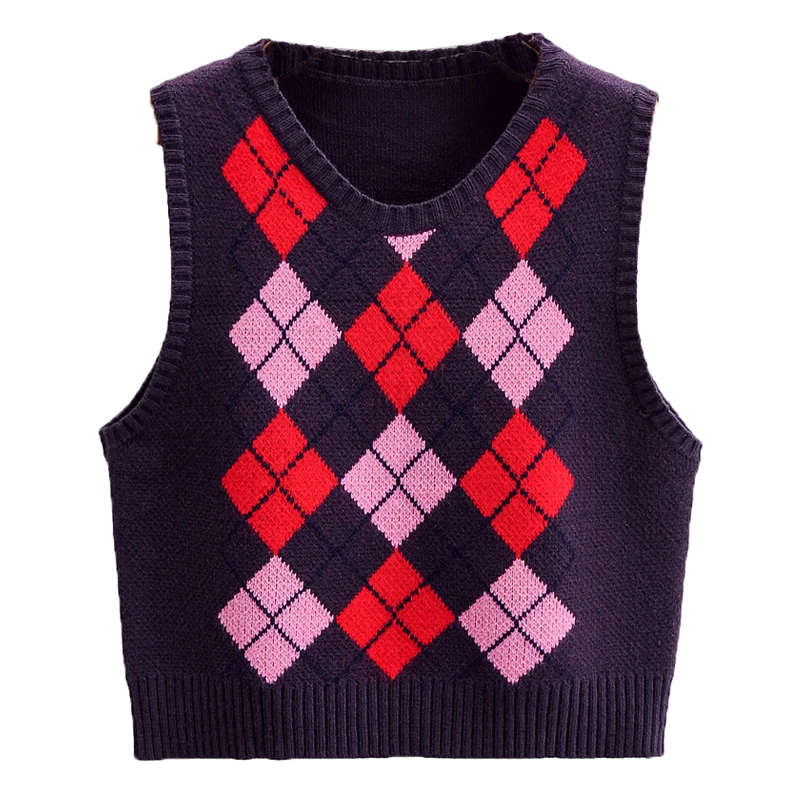ArtSu Plaid Tank Sweater Kvinder Preppy Stil Afslappet Ærmer Strikket Afgrøde Top Jumper Vintage Mini-Vest Efterår Mode VE28079 4