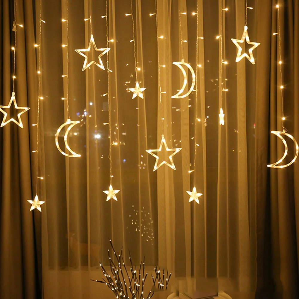 Moon Star-Lampe LED-Lampe String Ins julelys Udsmykning Ferie Lys Gardin Lampe Bryllup Neon Lanterne 220v fe lys 4