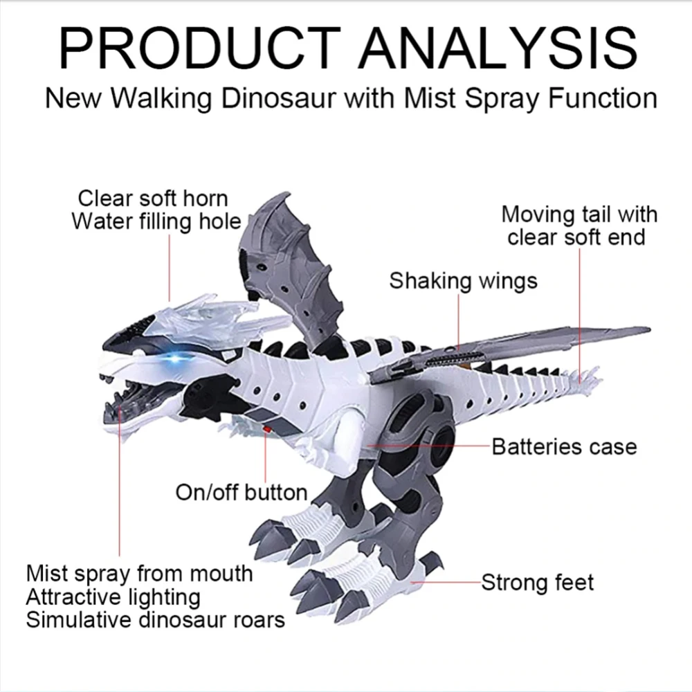 Elektrisk Gå-Spray Dinosaur Robot Stort Format Legetøj Med Lys, Lyd, Mekaniske Dinosaurer Model Legetøj Til Børn Drenge 4
