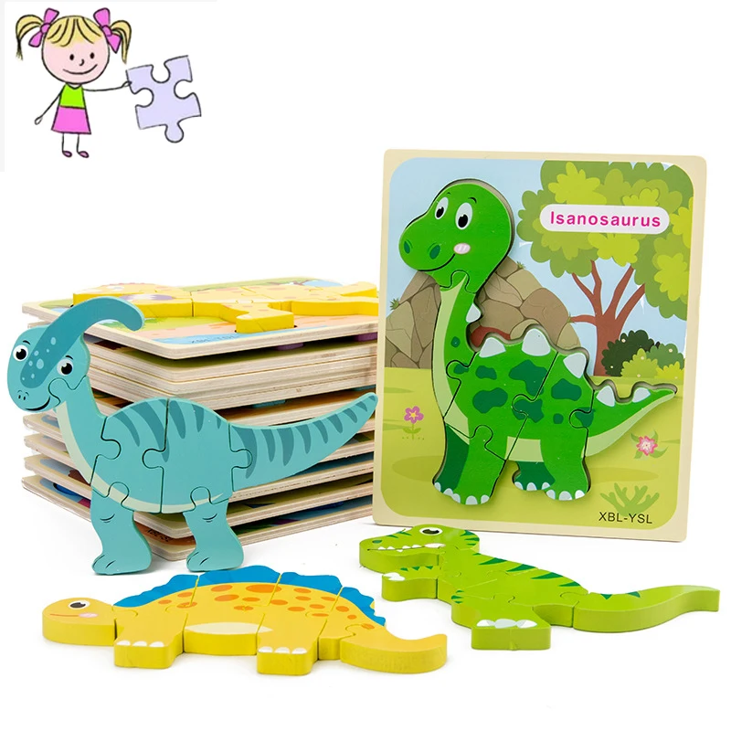 3D-Puslespil i Træ Legetøj Pædagogisk Legetøj Dinosaur Puslespil For Kids Børn Baby Busyboard Glat Ingen Lugt Julegave 4