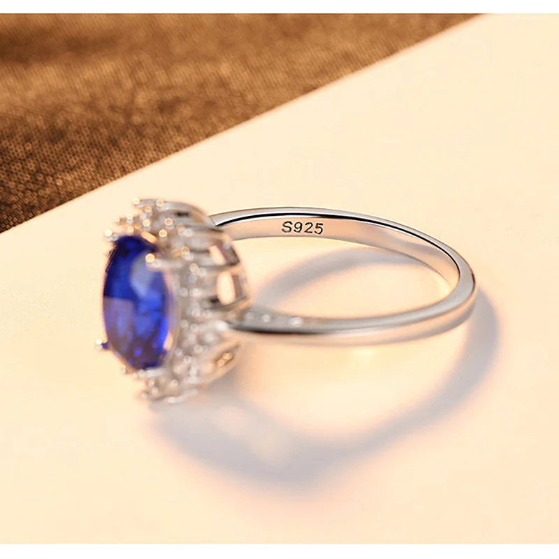 PANSYSEN 7x9MM Oval-Cut Bryllup Engagement Safir Ring Massiv 925 Sterling Sølv, Blå Ædelsten Ringe Engros Fine Smykker 4